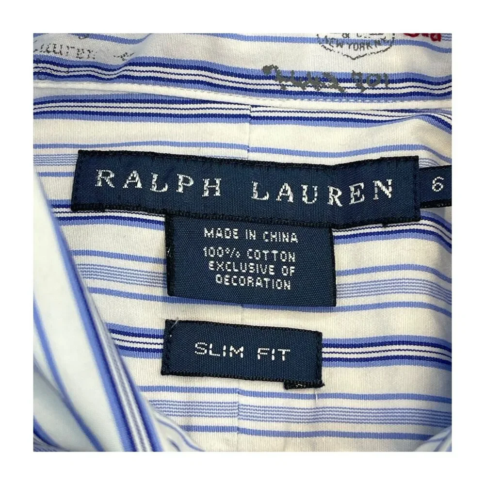 Ralph Lauren Rowing Club Boys 6 White Striped Long Sleeve Slim Fit Button Down - Picture 2 of 8